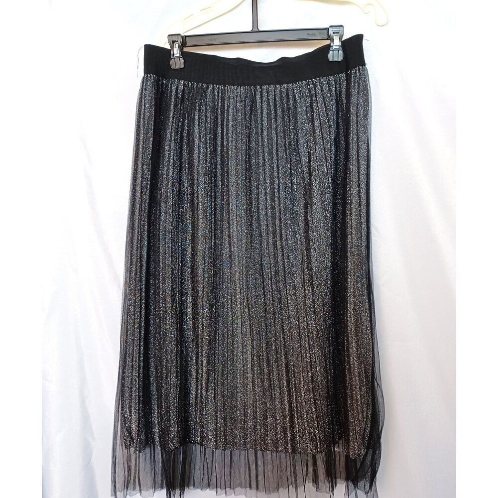 Studio West Metallic Pleated Midi Skirt With Elastic Waistband